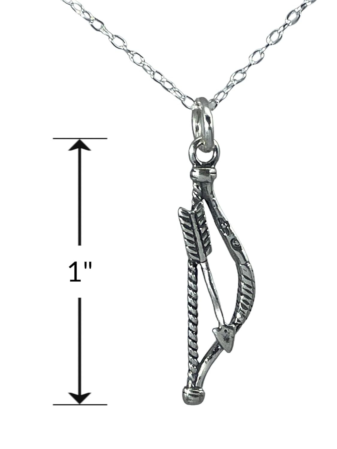 Sterling Silver Bow & Arrow Archery Nature 3D Charm Necklace, 18″