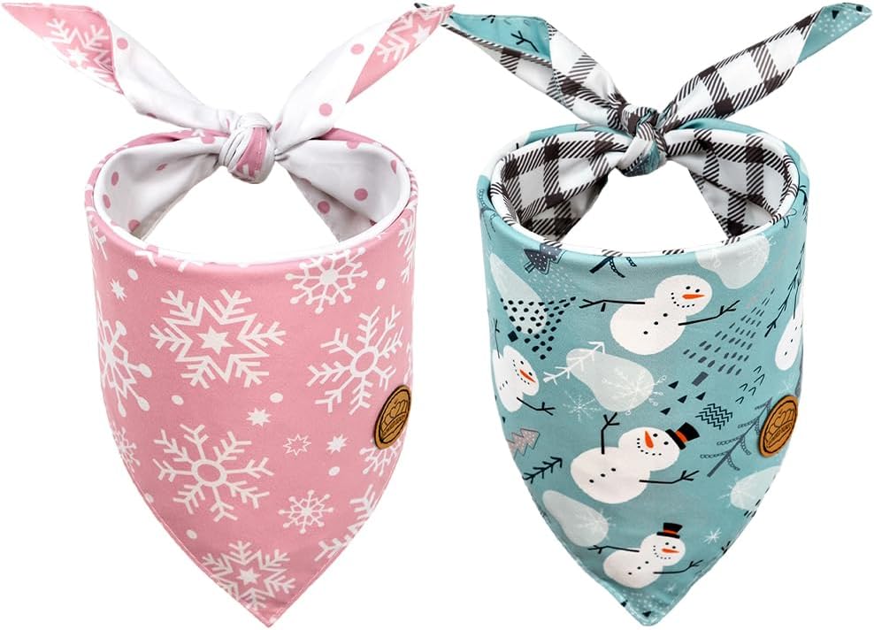 CROWNED BEAUTY Bandanas navideñas reversibles para perros, paquete de 2 unidades, juego de invierno fantasma, bufandas triangulares ajustables para