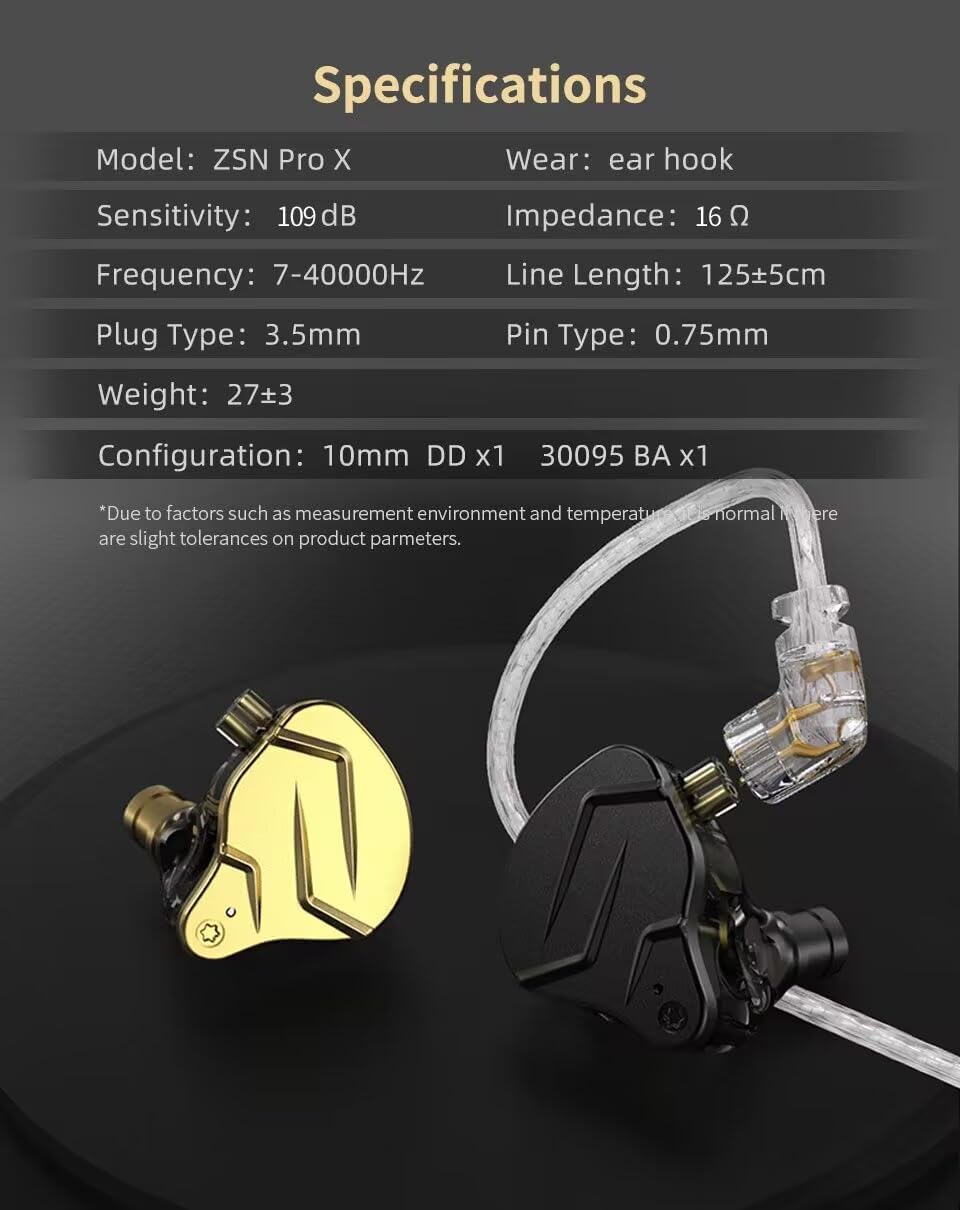 KZ ZSN Pro X Dual Driver in Ear Earphone 1BA 1DD Auriculares con cable HiFi Sport Gaming Auriculares Compatibilidad para Teléfono Computadora Tablet