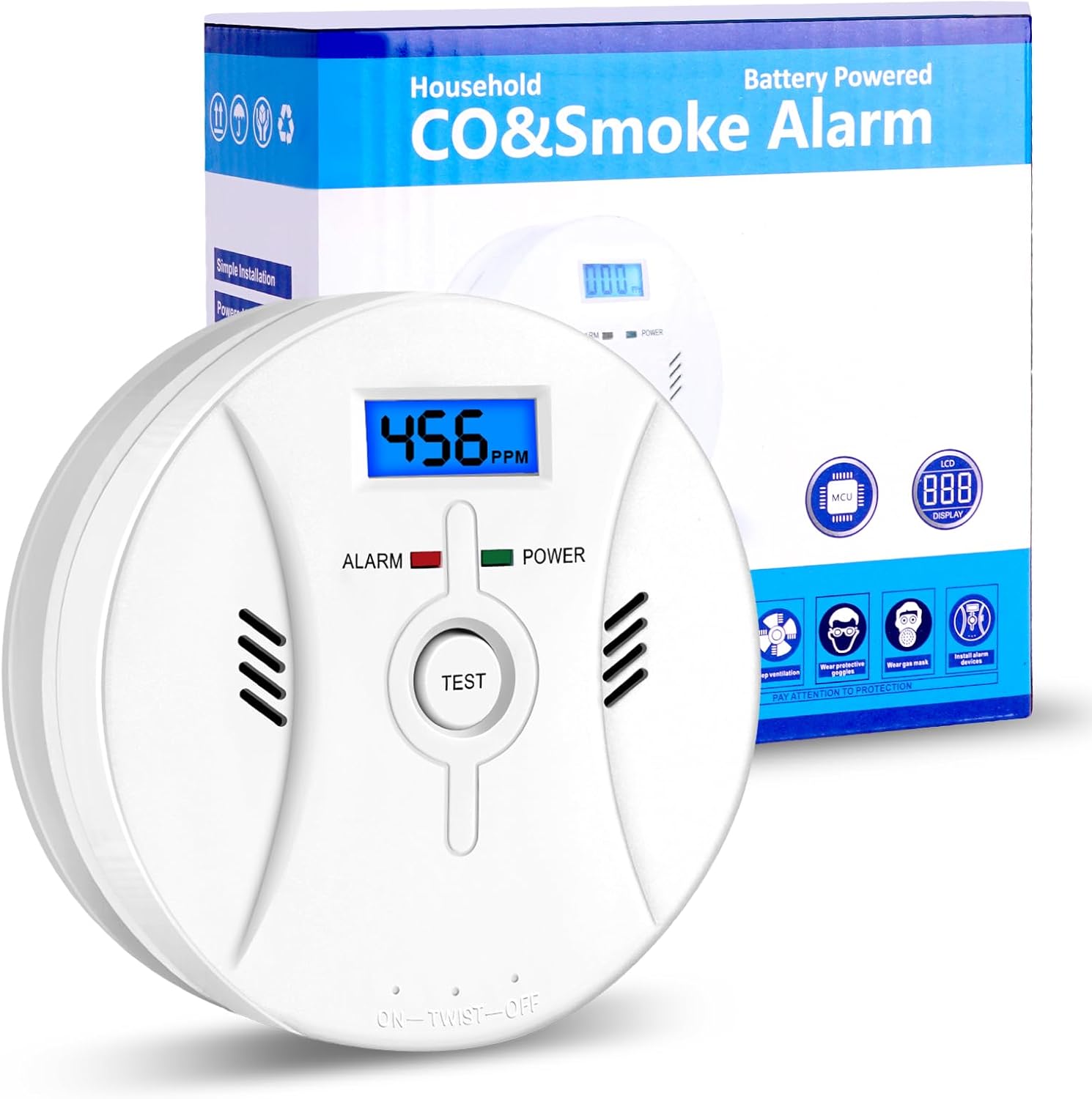 Detectores de CO y humo 2 en 1, detector de monóxido de carbono, con batería de 9V, pantalla digital, detector de humo, detector de monóxido de