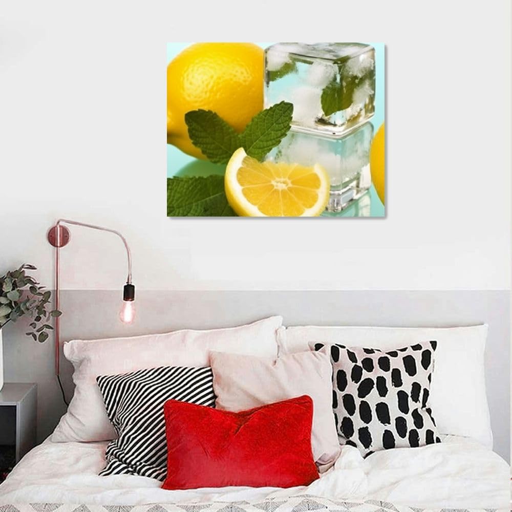 Algasan Canvas Painting Canvas Wall Art Picture 20x16in for Living Room Bedroom Fall Decor Lemon and Ice
