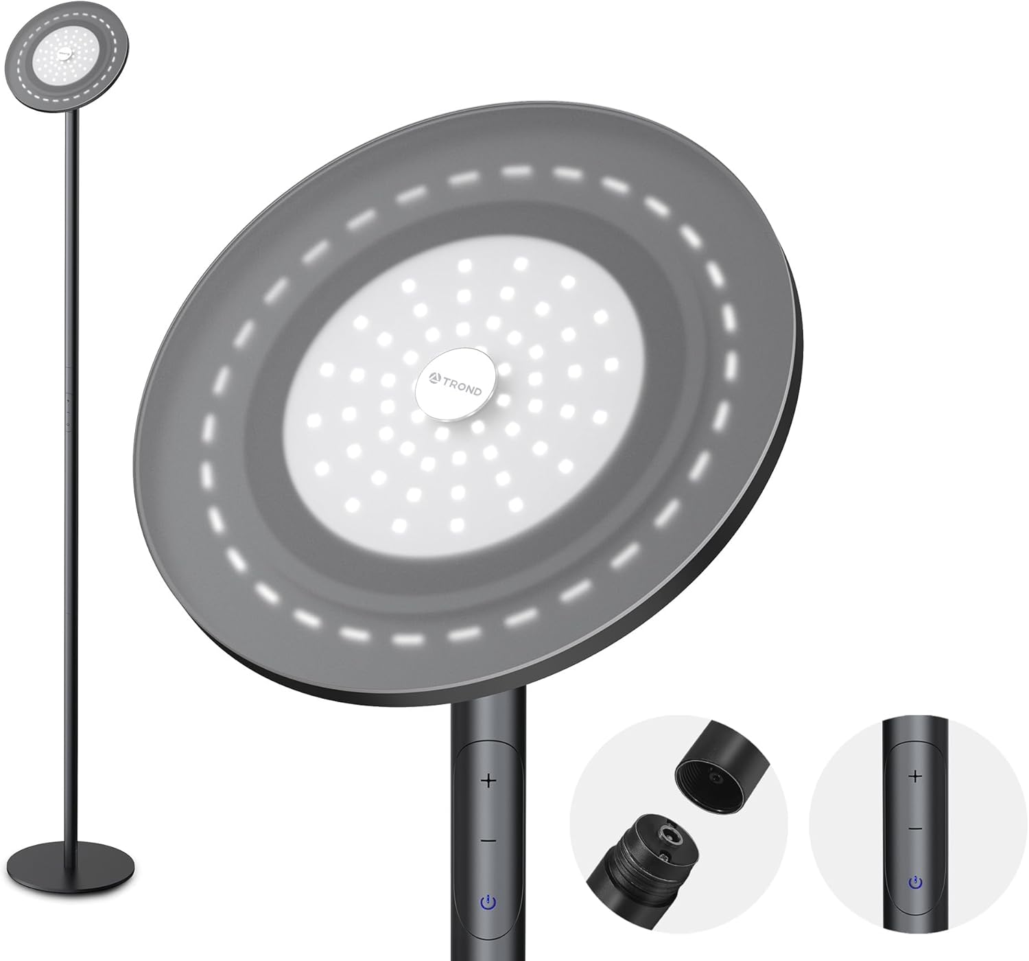 Lámpara LED de piso TROND tipo antorcha, atenuable (30 W, 5500 K luz natural, 4200 lúmenes máx., 71 pulgadas, temporizador de 30 minutos,