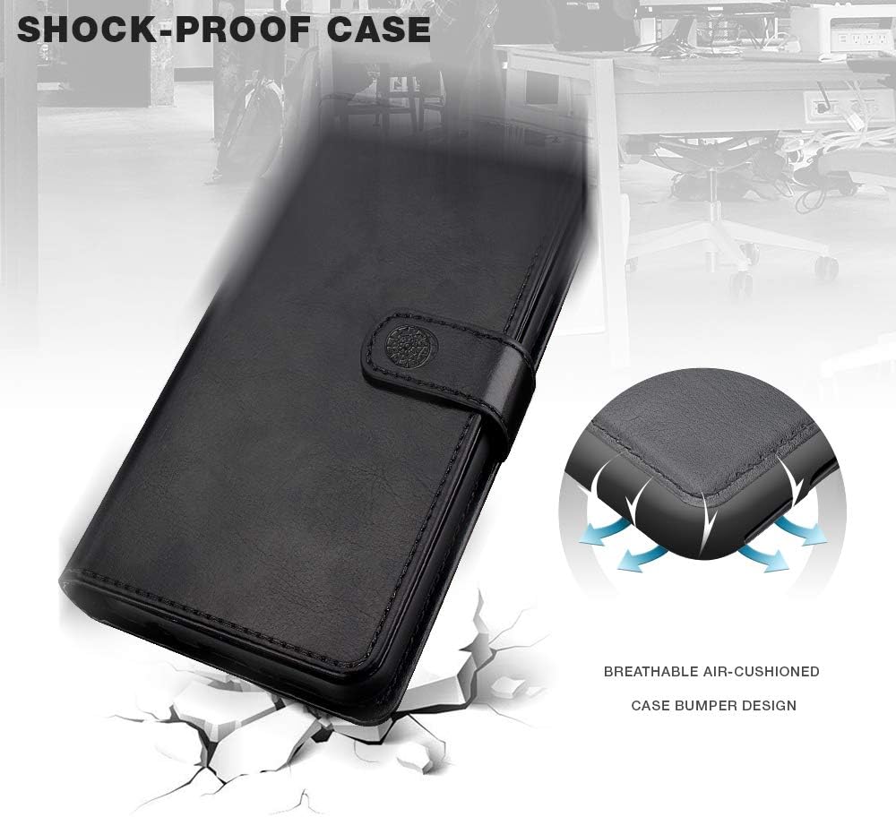 Shields Up Funda tipo cartera para Samsung Galaxy S21, magnética desmontable con tarjetero y correa para la muñeca, cuero vegano Funda protectora