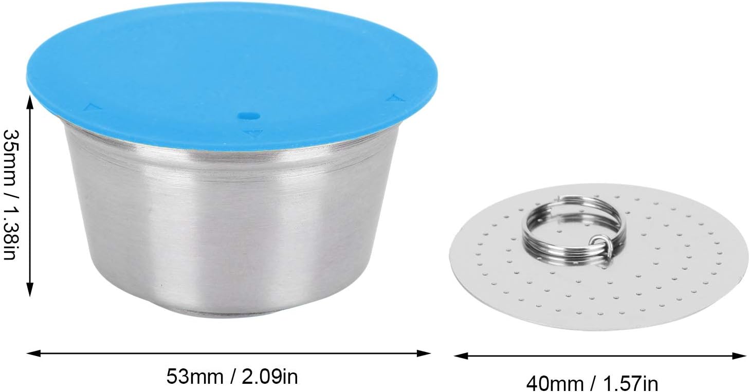 Taza de cápsula de café, de acero inoxidable, reutilizable, recargable, con tapa de silicona, accesorio de café de cocina (azul)
