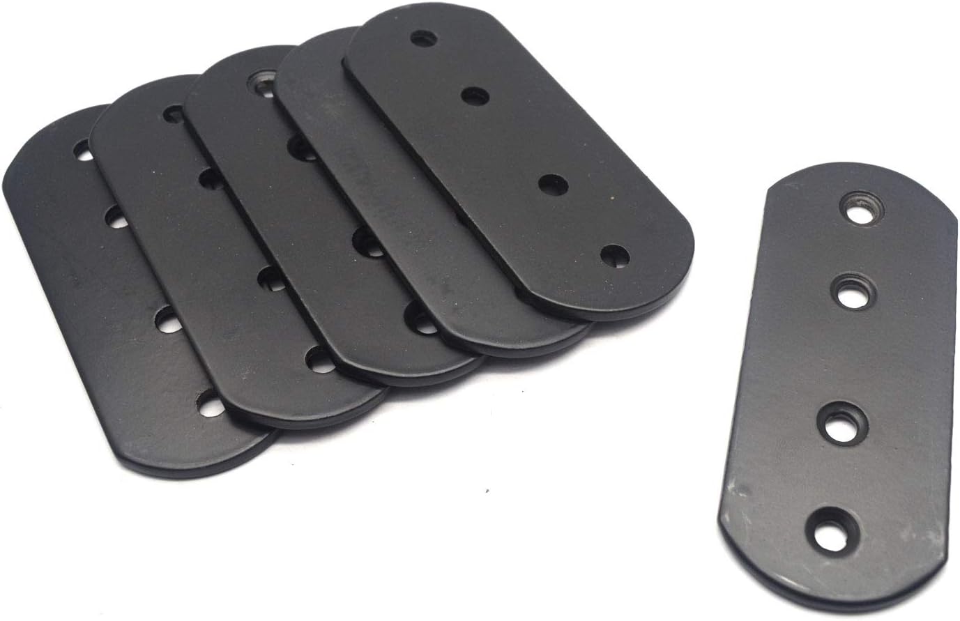 T Tulead Soportes planos de metal rectos de 4 agujeros negros de 3.7 x 1.5 pulgadas, 6 unidades con tornillos de montaje