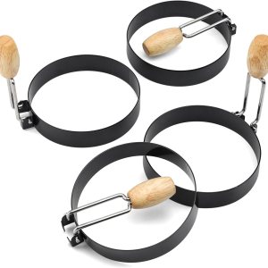 Anillos de huevo para freír huevos, 4 unidades, antiadherentes, tortilla y panqueques para plancha con mango de madera (juego de 4) Anillos de huevo para freír huevos, 4 unidades, antiadherentes, tortilla y panqueques para plancha con mango de madera (juego de 4)