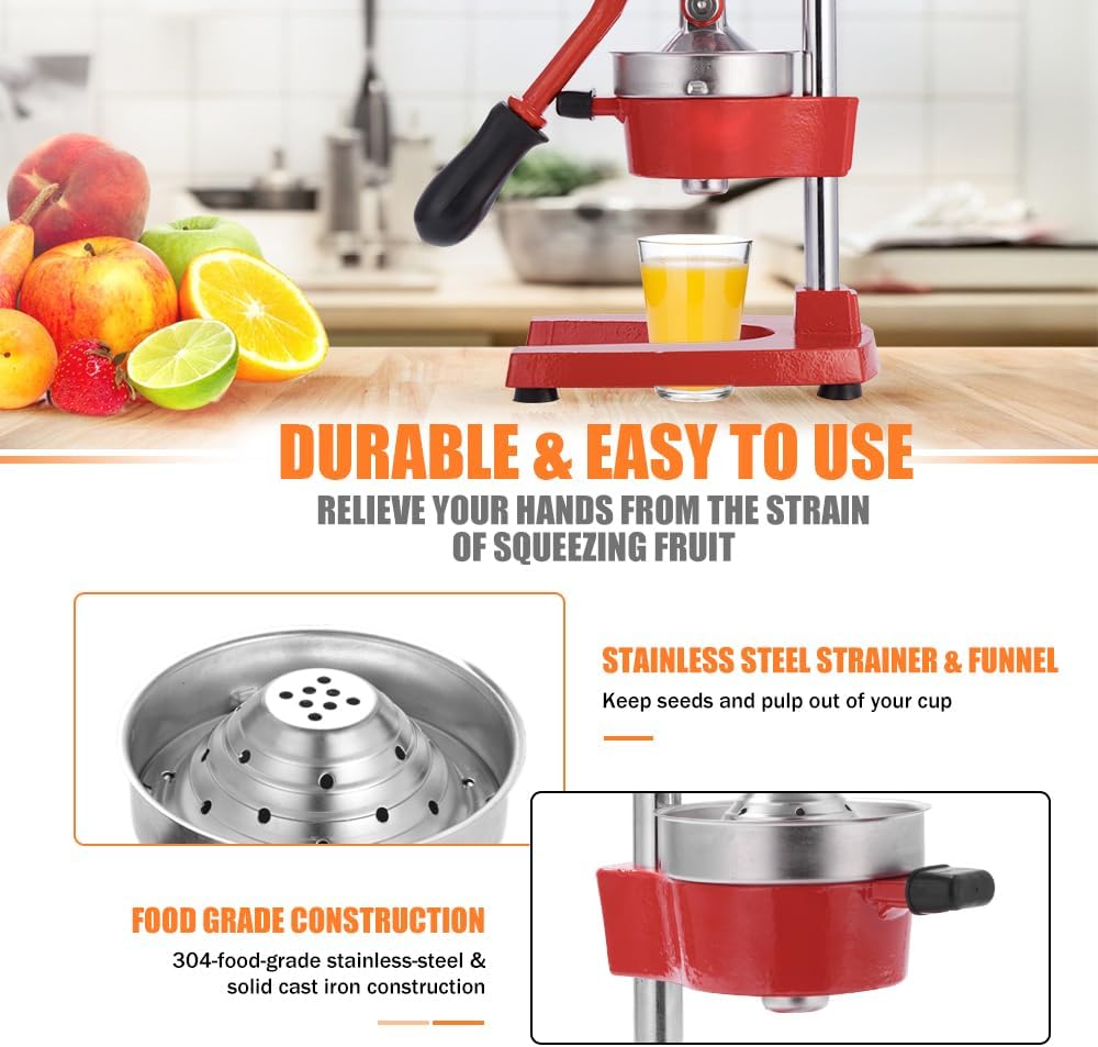 Prensa manual de hierro fundido resistente comercial naranja cítrico limón lima pomelo granada fruta jugo exprimidor máquina rojo