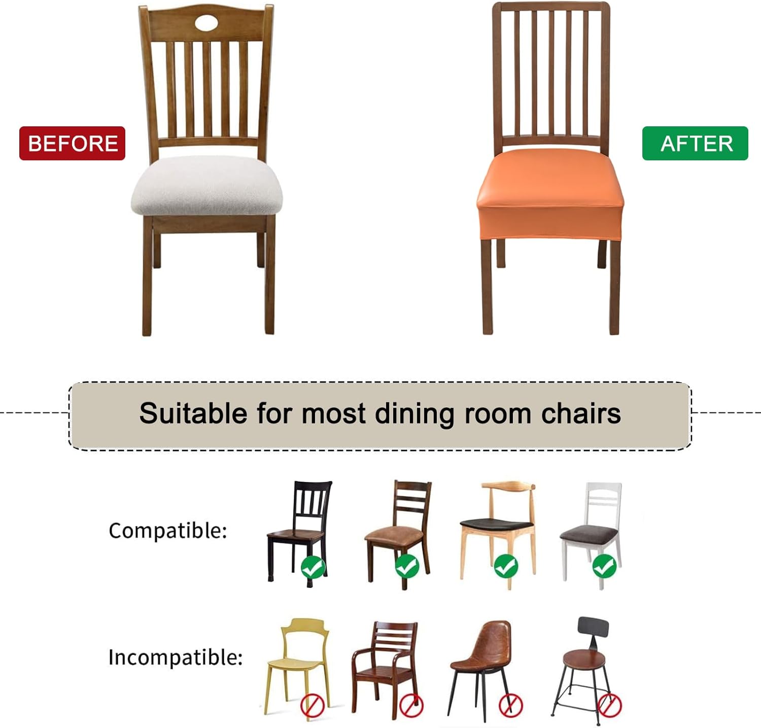 HAOYONG Funda de asiento impermeable para sillas de comedor, 4 piezas, de piel sintética, lavable, protector de asiento suave y elástico para sillas