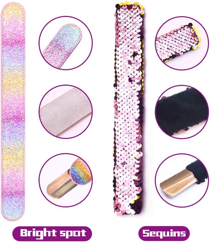 VGOODALL 12 pulseras con purpurina para niños, pulsera de sirena con lentejuelas para suministros de fiesta de cumpleaños