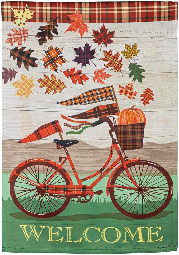 Evergreen Flag Bandera de jardín de gamuza para bicicleta de otoño, bandera de jardín de otoño de doble cara, 12.5 x 18 pulgadas, decoración de