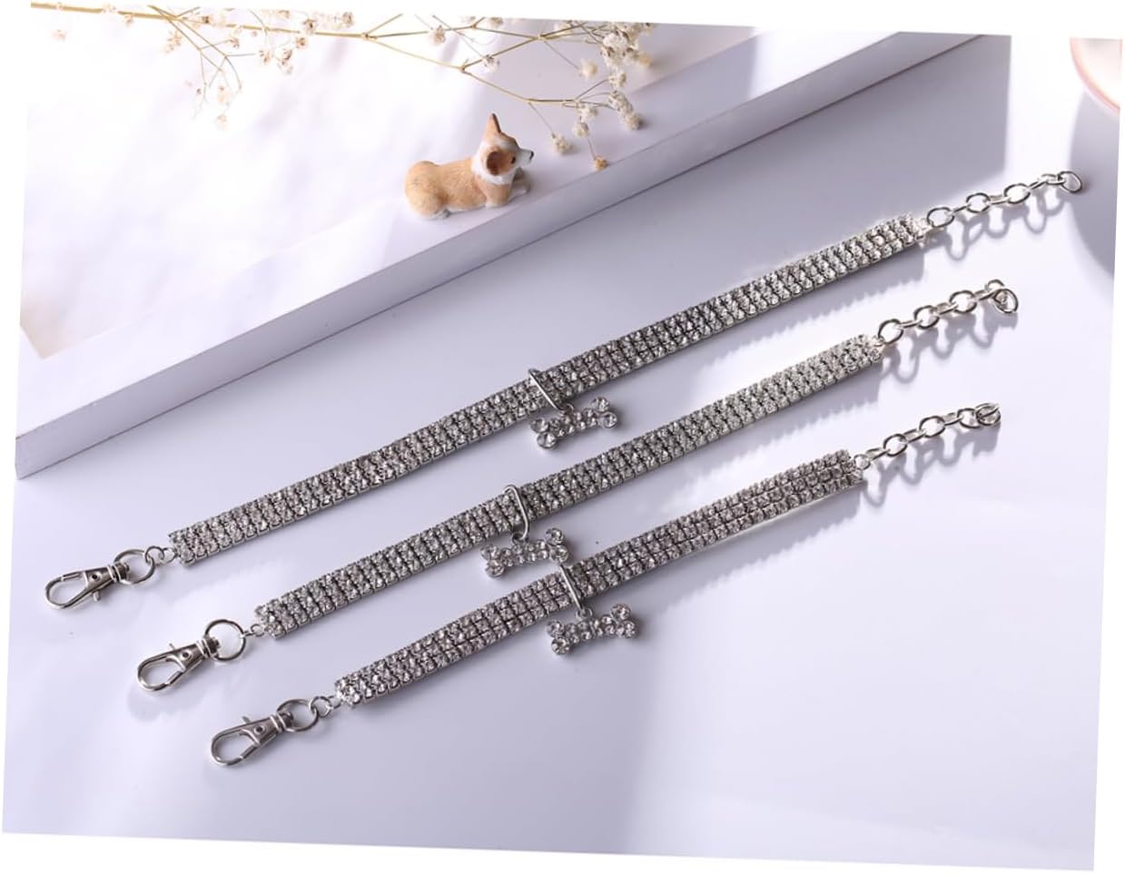 POPETPOP 1 collar de perro con diamantes de imitación, cadena elástica para el cuello de gato, collares para cachorros, collares ajustables para
