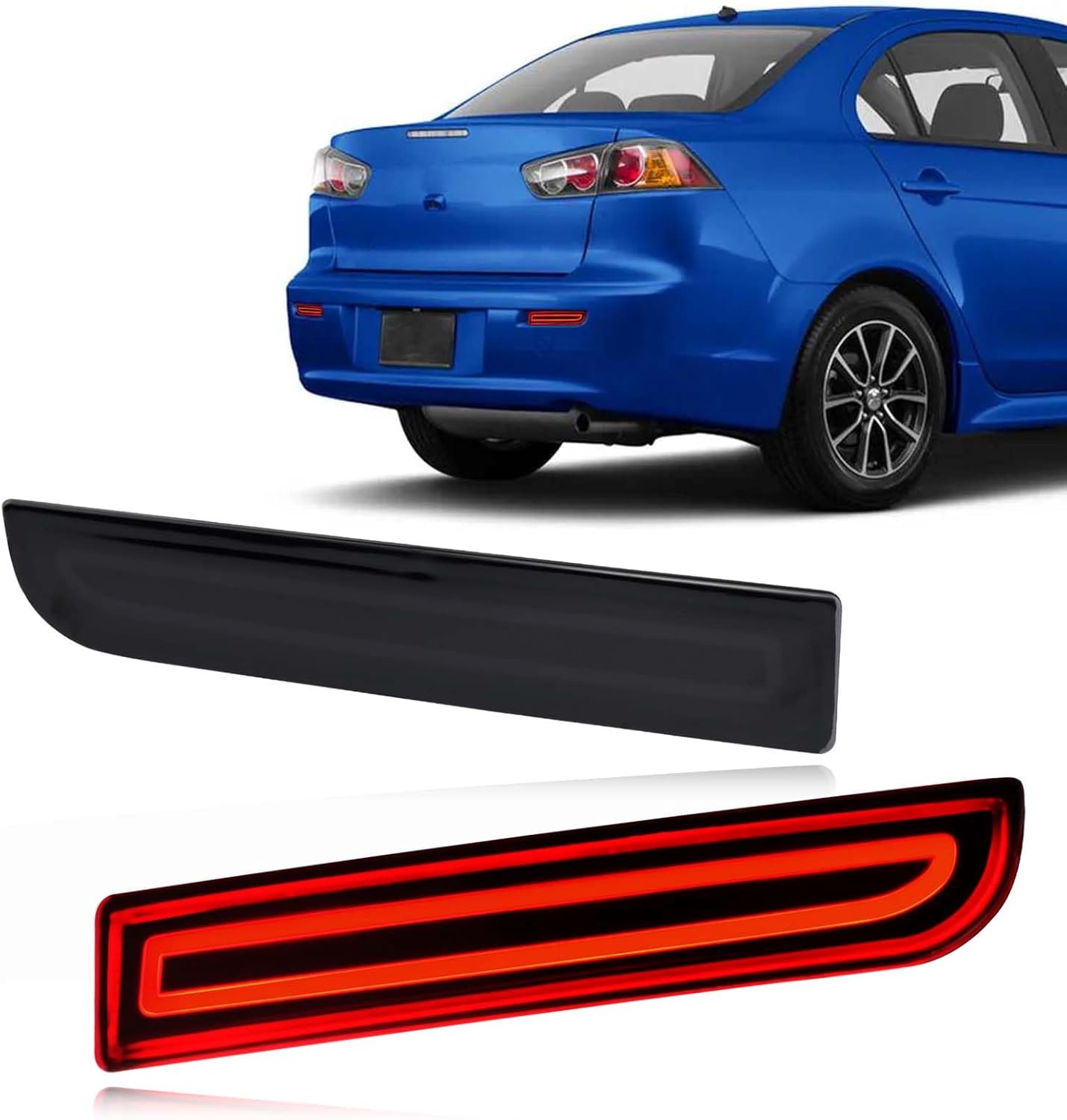 GEEGEETOP Lente ahumada LED reflector trasero parachoques luz antiniebla compatible con Mitsubishi Lancer 2008-2017Evolution X 2008-2017Outlander
