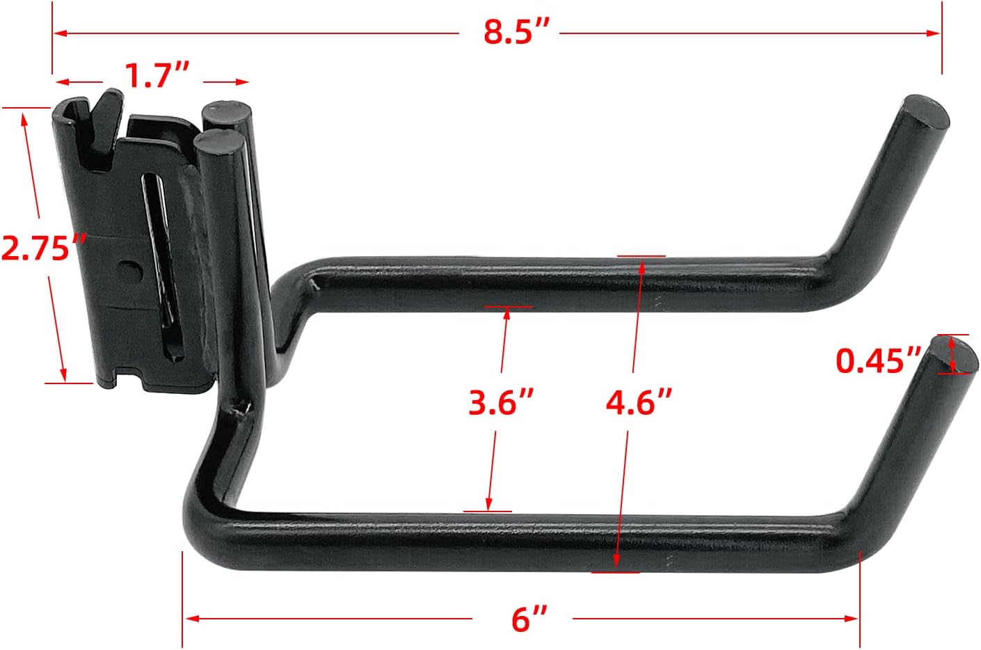 E-Track – Paquete de 2 ganchos para pala resistentes para almacenar herramientas de mango largo, gancho en J doble para herramientas de acero