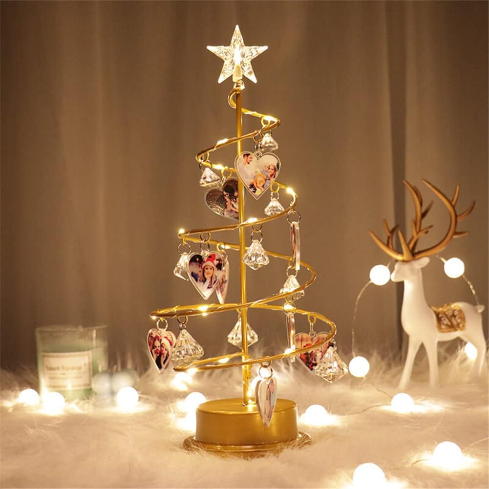 Foto personalizada con luces de árbol de cristal de Navidad, foto familiar personalizada, lámpara de Navidad de metal, decoración de regalos para