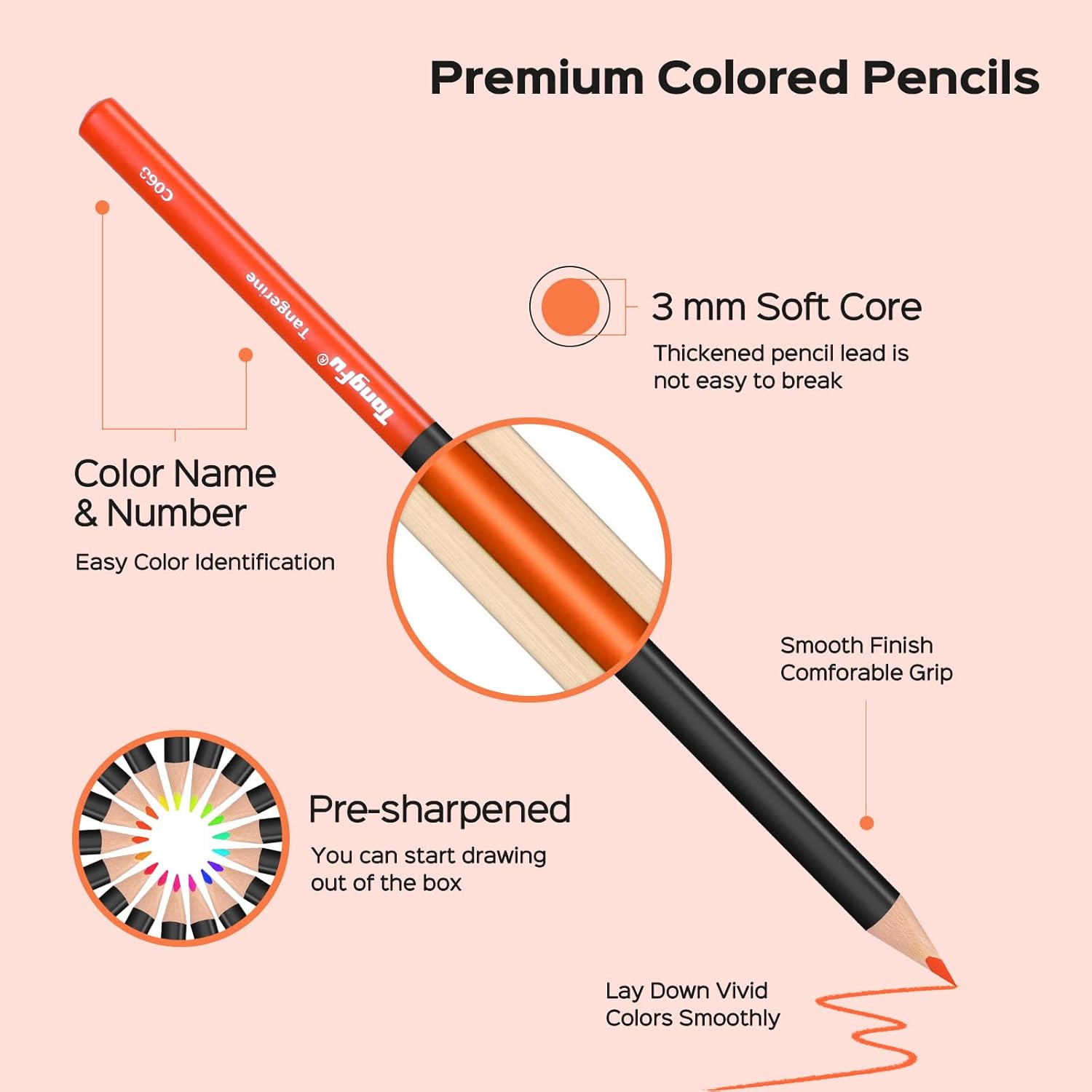 TongFu Juego de lápices de colores, 72 lápices de colores para adultos, núcleo suave a base de aceite, lápices de colorear para bocetos, sombrear,