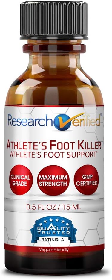 Research Verified Athlete’s Foot Killer – Alivio de pie de atleta superior – 25% ácido undecilénico y aceite de árbol de té. Reduce la duración,