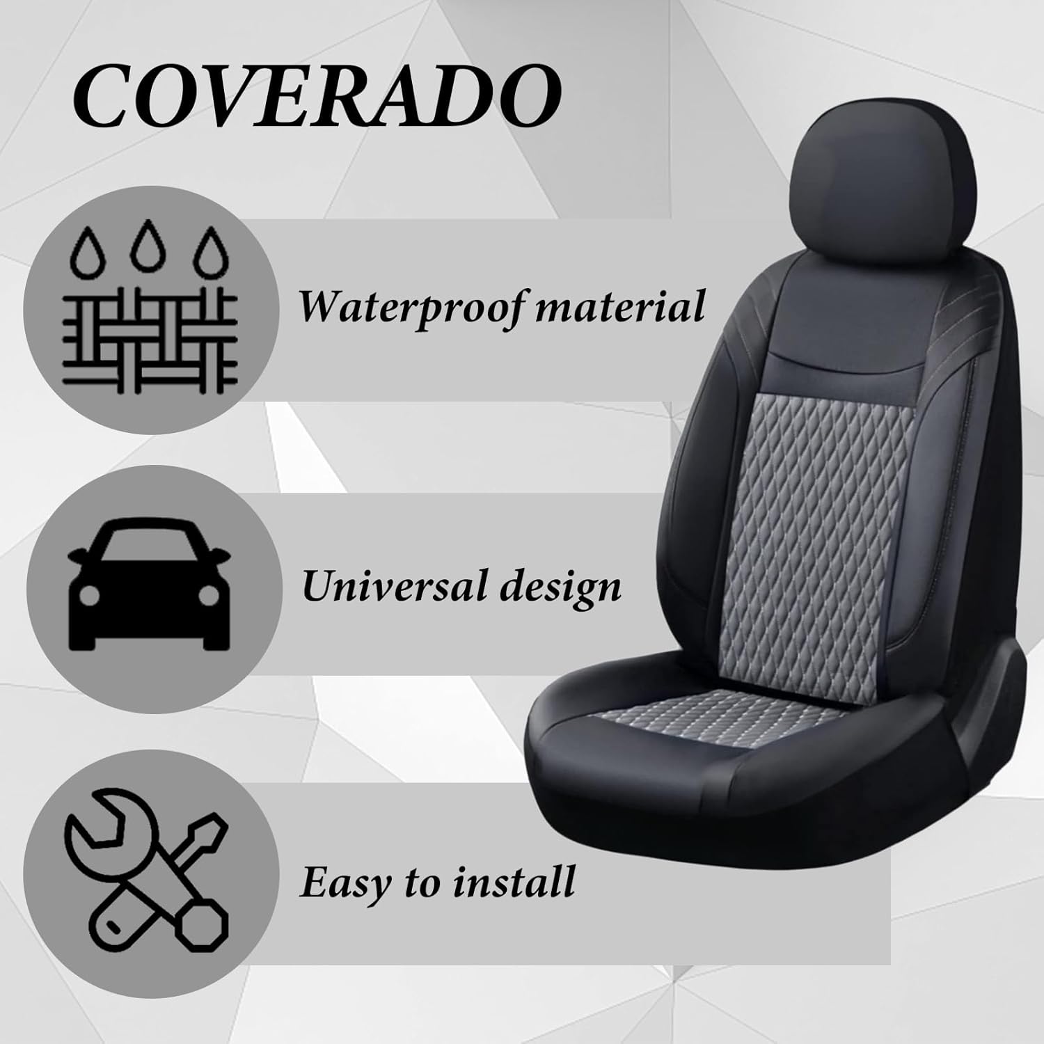 Coverado Juego completo de fundas de asiento de automóvil, 11 fundas universales de asiento para automóviles, cojines de asiento de automóvil de