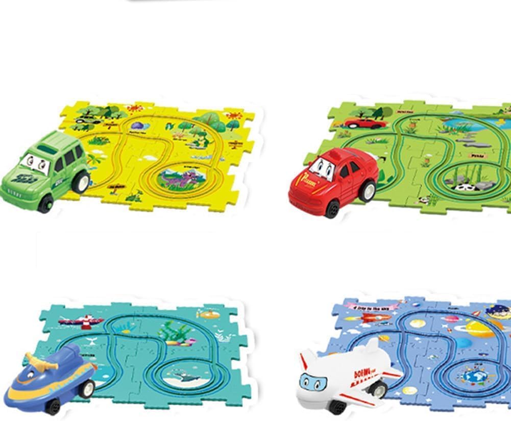 Juego de rompecabezas de coche de pista, carrito eléctrico de ensamblaje, vehículo de juguete y tablero de rompecabezas de montaje, regalos para