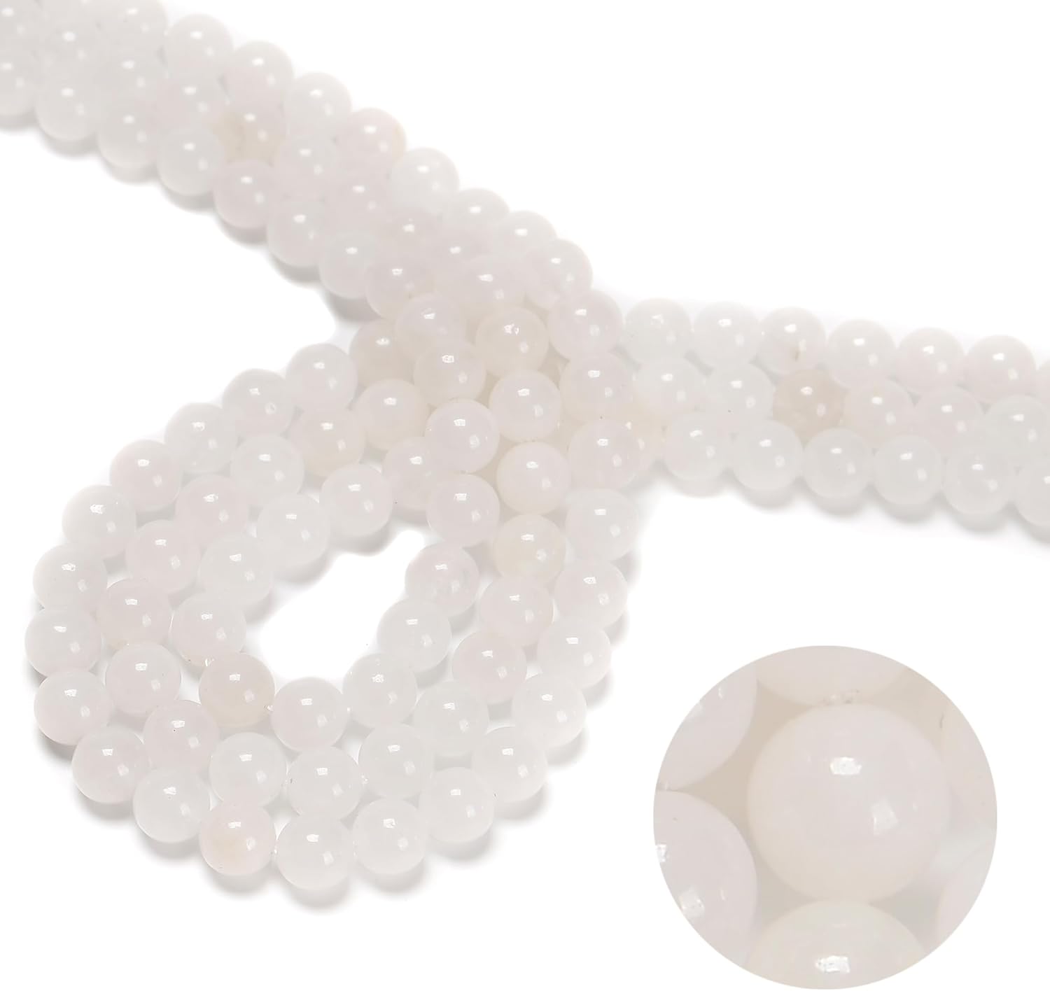 96 cuentas de piedra natural de jade blanco de 0.315 pulgadas (0.315 in), piedras preciosas redondas auténticas sueltas para hacer pulseras y