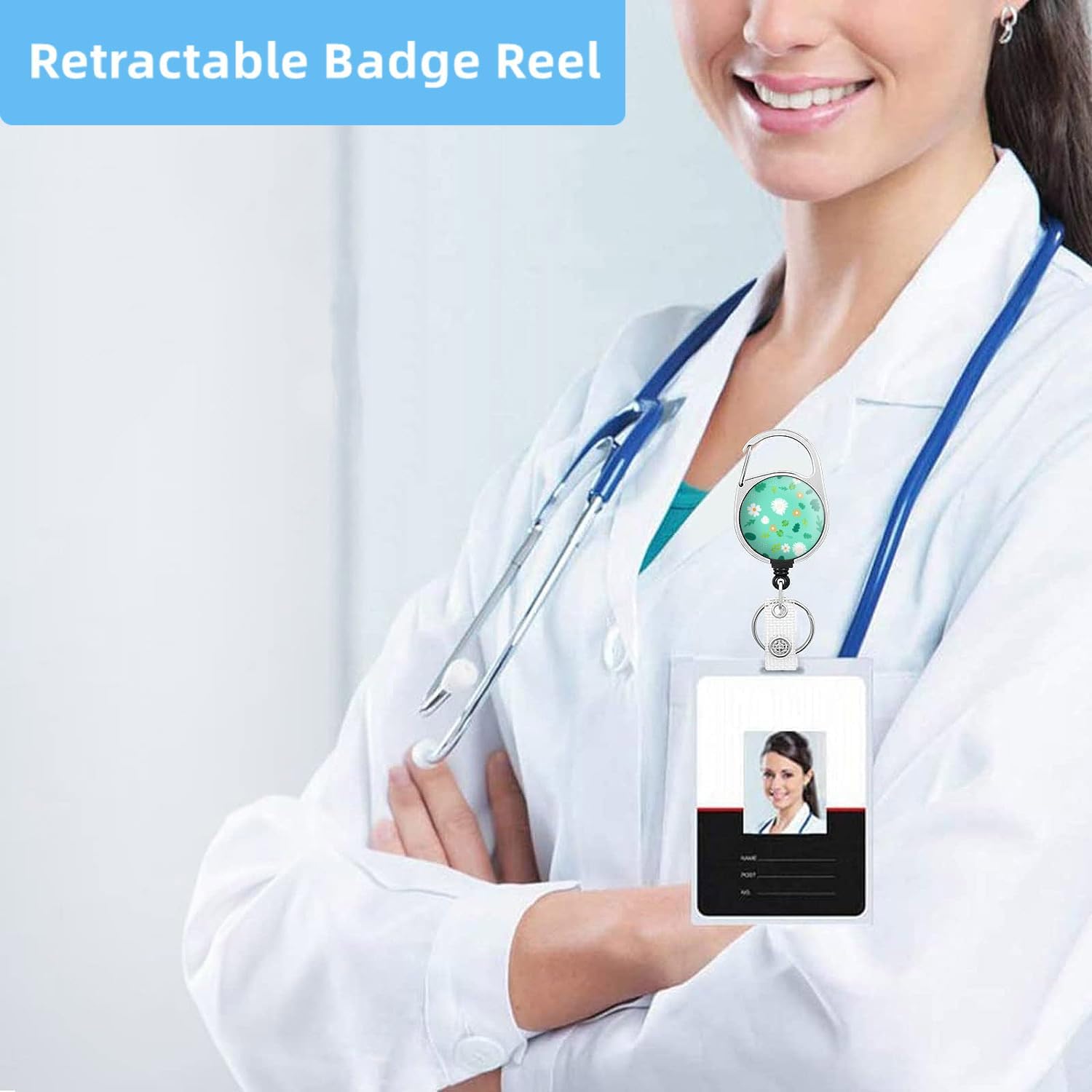 Carretes retráctiles lindos portatarjetas, clip de insignia con llavero retráctil y llavero, cuerda de nailon resistente para tarjetas de