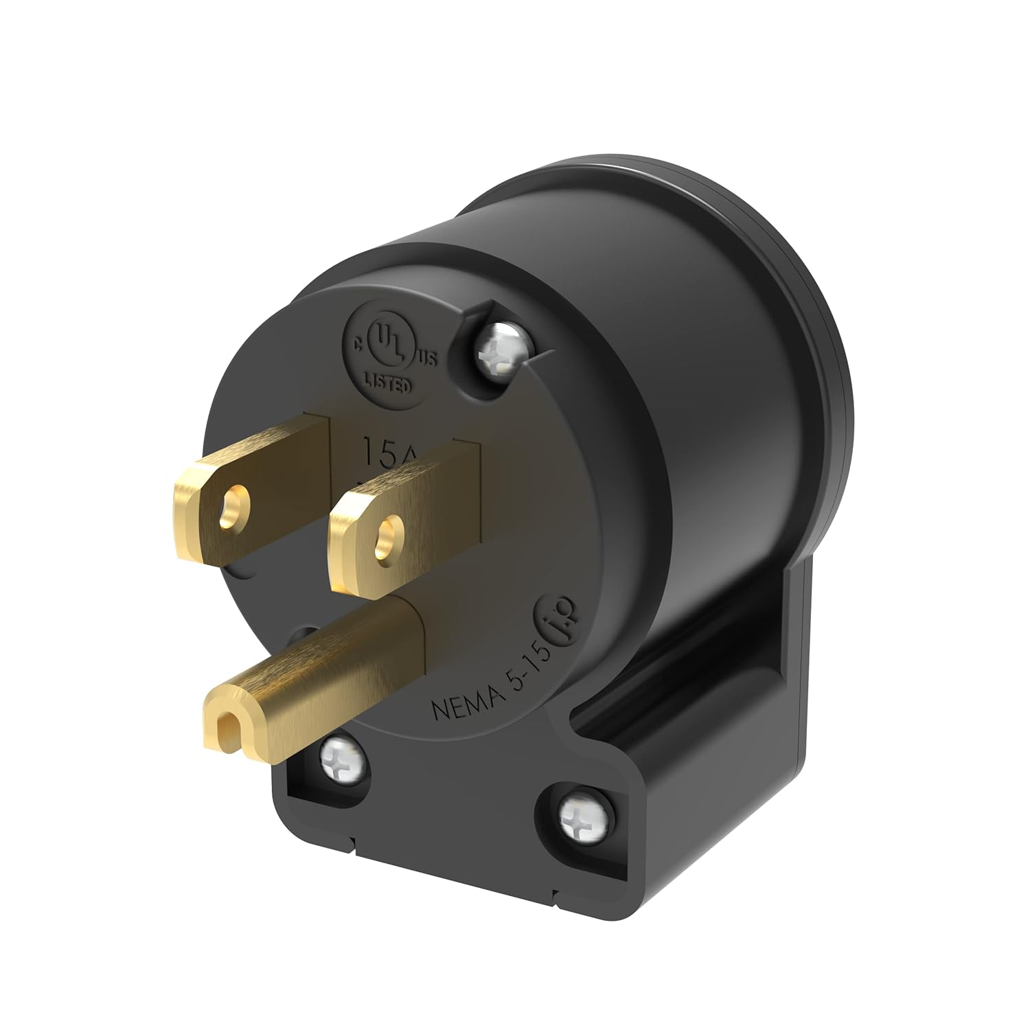 Journeyman-Pro 515AN 15 Amp 120-125 voltios, NEMA 5-15P, 2 polos, 3 cables, hoja recta, enchufe macho de ángulo recto de 90 grados, salida de