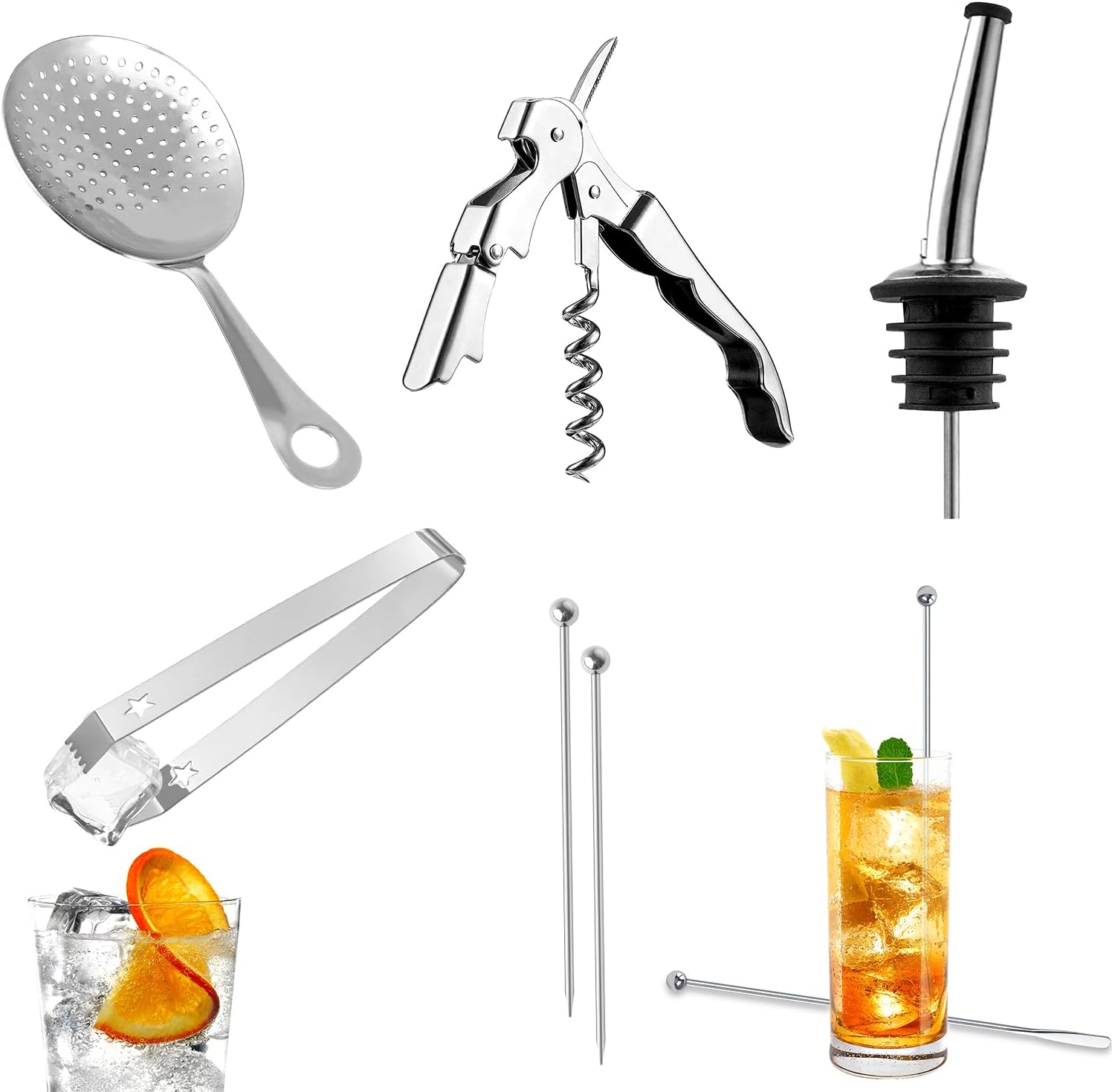 Homestia Juego de coctelera Boston de 18 piezas, kit de barman con soporte, juego de coctelera Boston, juego de coctelera de bebidas, kit de