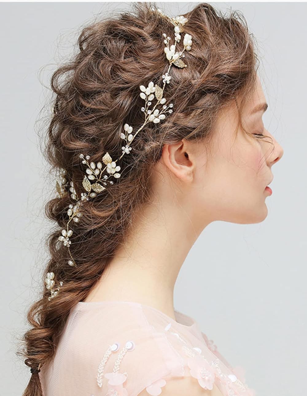 Jumwrit Juego de 3 horquillas para el cabello de novia y diadema de perlas con diamantes de imitación y 3 horquillas con flores brillantes,