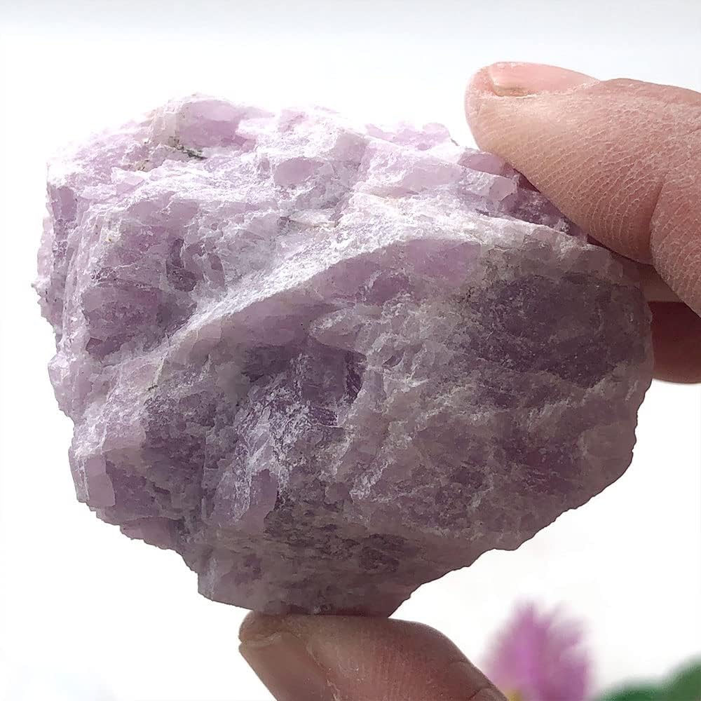HXSCOO 1 pieza de piedra de kunzita de espodumene púrpura crudo natural al azar de cuarzo para sanación Reiki decoración del hogar, piedras