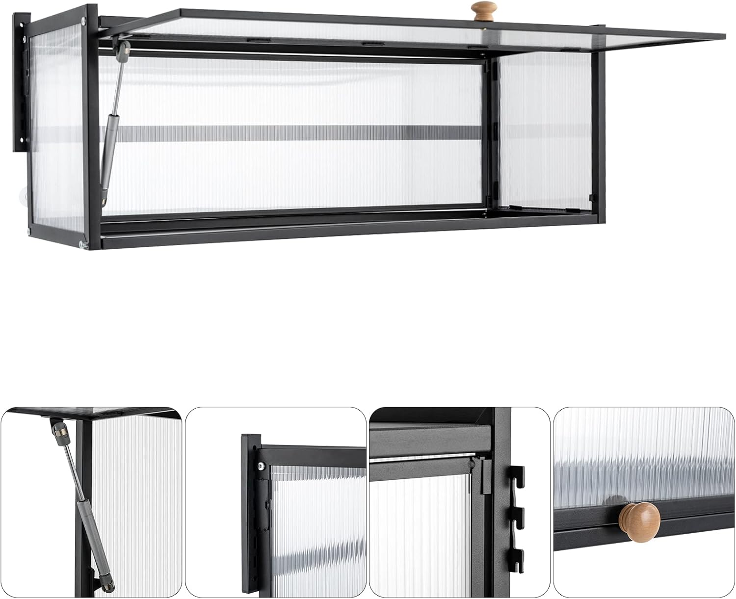 Gabinete de almacenamiento de pared para montaje en pared, armario de almacenamiento con puerta abatible translúcido para sala de estar, balcón y