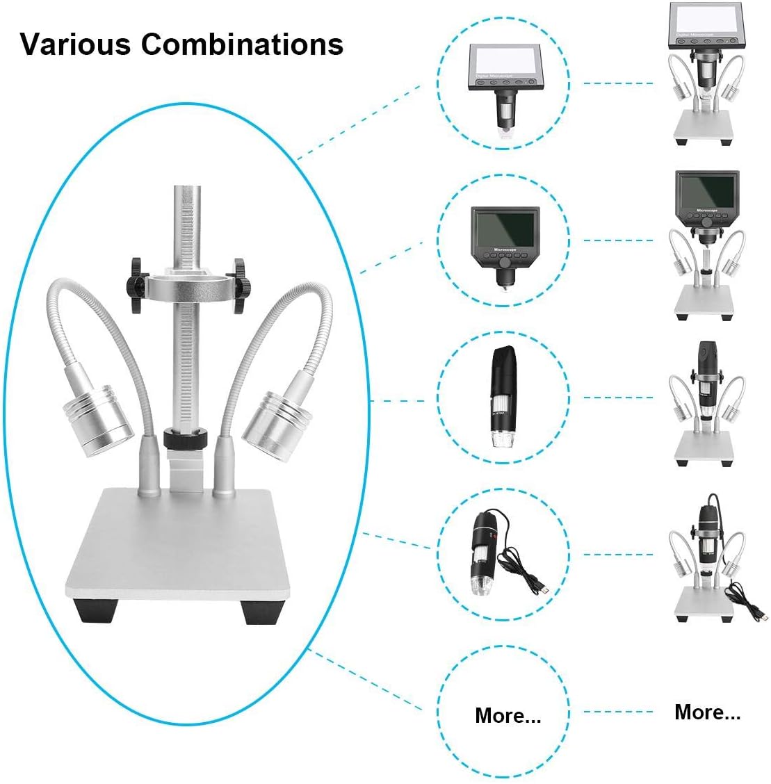 Bysameyee Soporte de aleación de aluminio para cámara de microscopio digital USB, microscopio ajustable universal, soporte de soporte de metal para