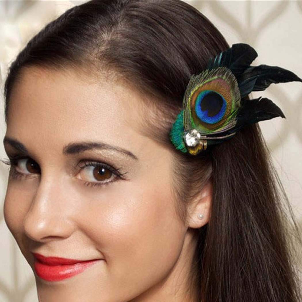 Dreamyn – Pinzas para el pelo con plumas de pavo real, estilo bohemio, para los años 20, para banquete, pasadores de pelo para mujeres y niñas