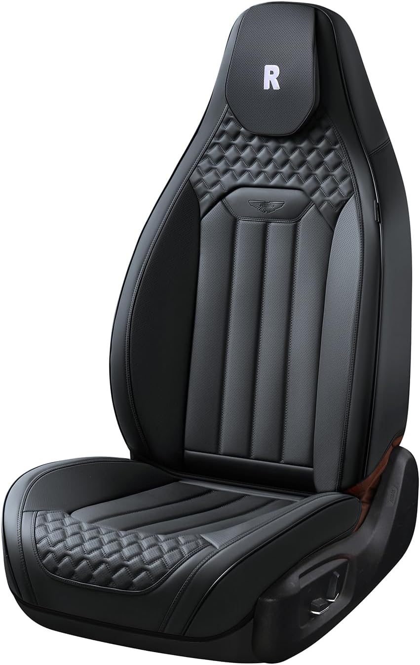 Coverado Juego completo de fundas de asiento de automóvil, fundas de asiento de cubo para 5 asientos, fundas de asiento de cuero de napa para