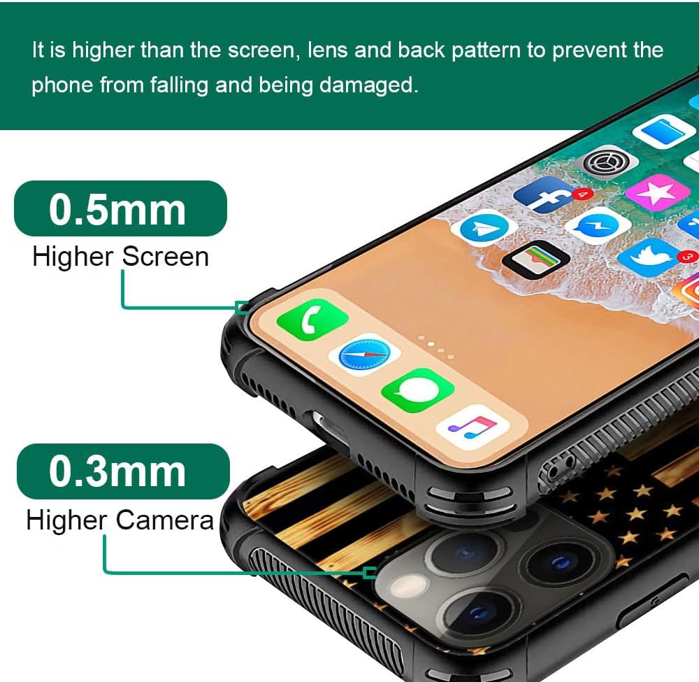 DJSOK Funda compatible con iPhone 14 Plus, funda protectora de madera con bandera estadounidense y peces para iPhone 14 Plus, para hombres, mujeres,