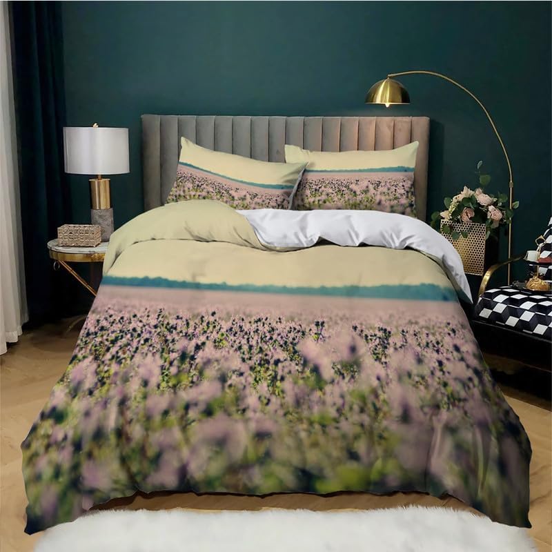 Beige Flowers Twin Duvet Cover Plant Print Twin Bedding Sets Soft Microfiber Comforter Cover and 2 Pillow Shams 20″X26″, Bed Set Duvet Covers with
