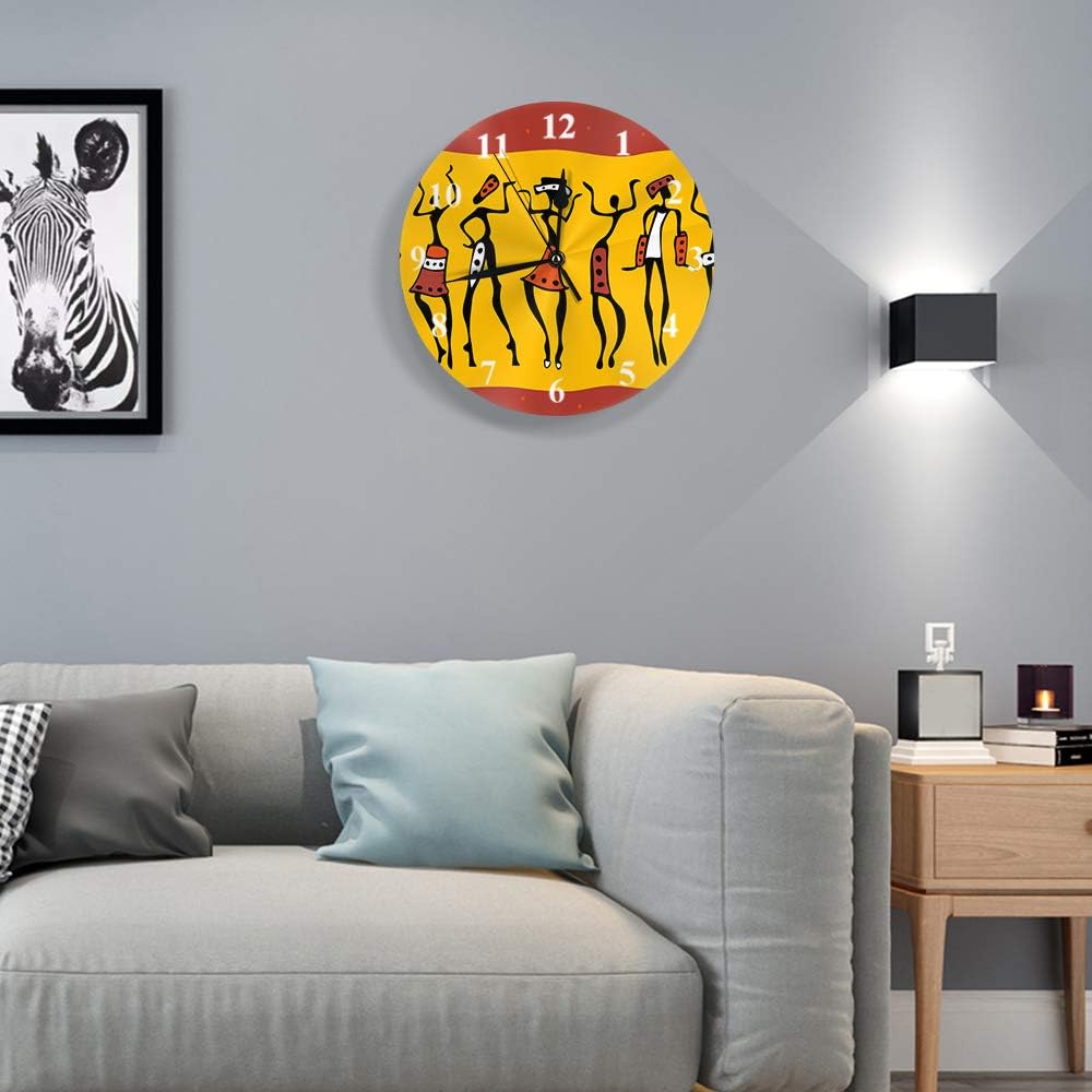 HGOD Designs – Reloj de pared redondo africano, figuras de mujer africana primitiva, reloj de pared redondo silencioso, decoración de pared para