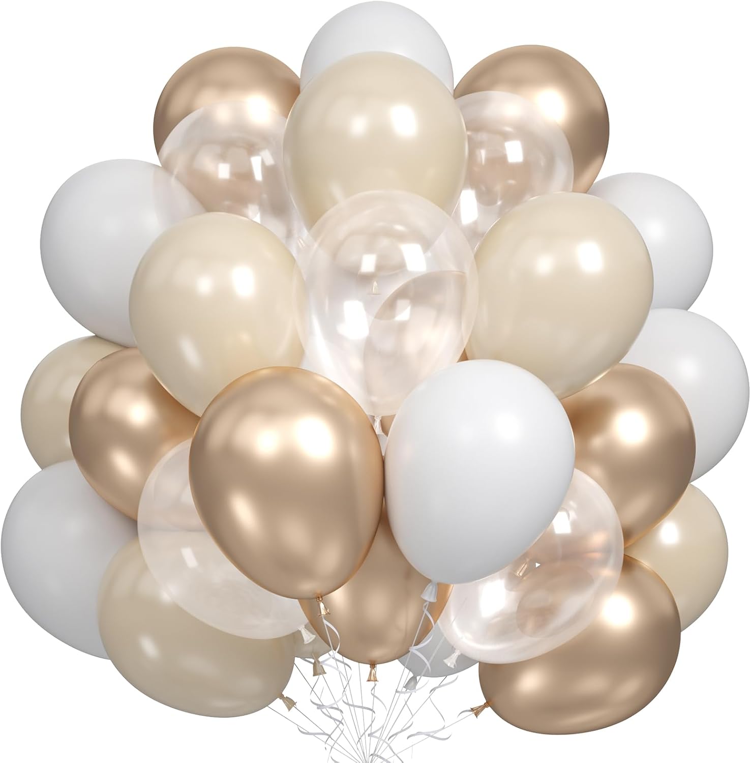 Globos de oro blanco nude, 60 globos transparentes metálicos de color dorado champán, crema, blanco, blanco, arena, rubor, beige, transparente,