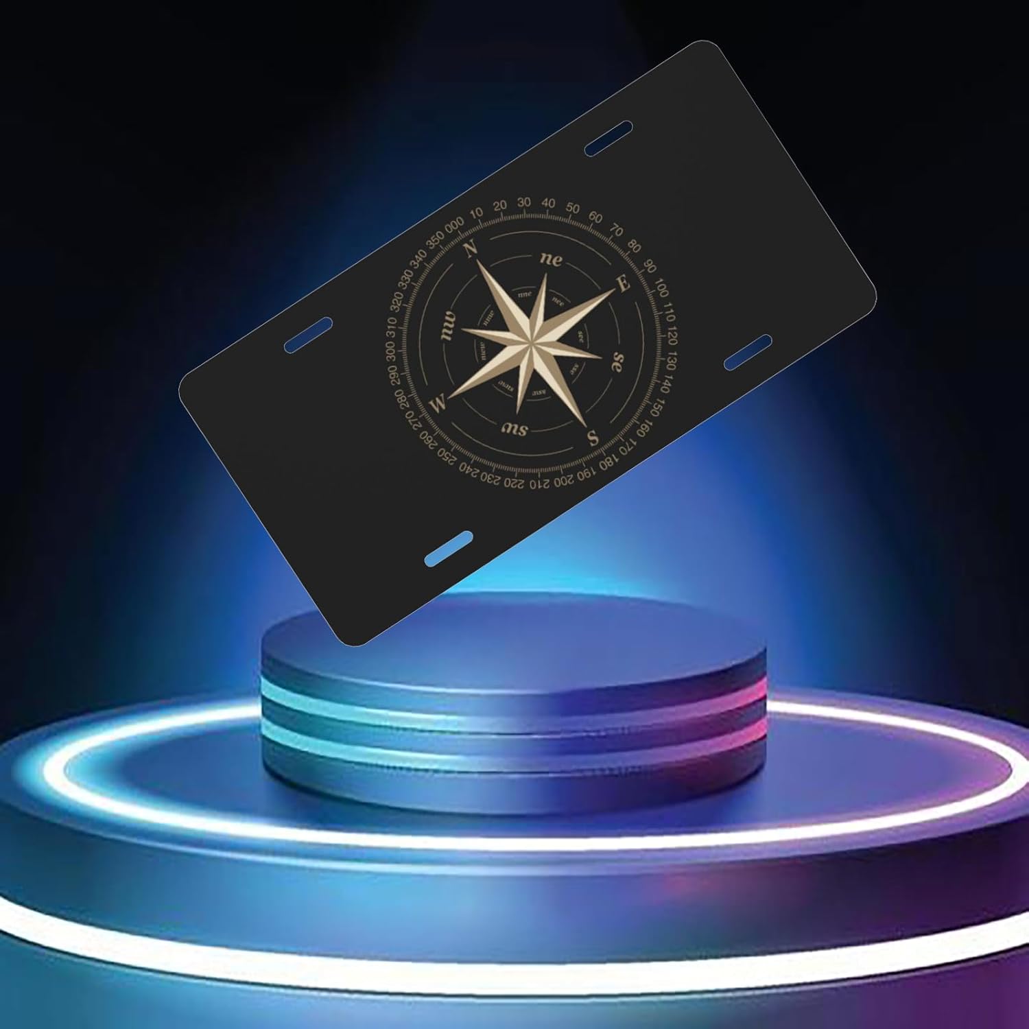 Cubierta de matrícula delantera de automóvil con diseño de rosa brújula, placas decorativas para automóvil de aluminio, placa de metal para tocador,