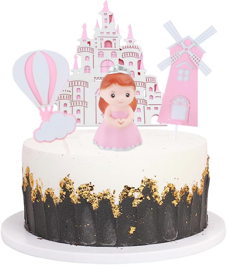 10 figuras de princesa para niña, castillo, decoración de princesa, decoración de pastel de dibujos animados, rosa, decoración de fiesta de feliz