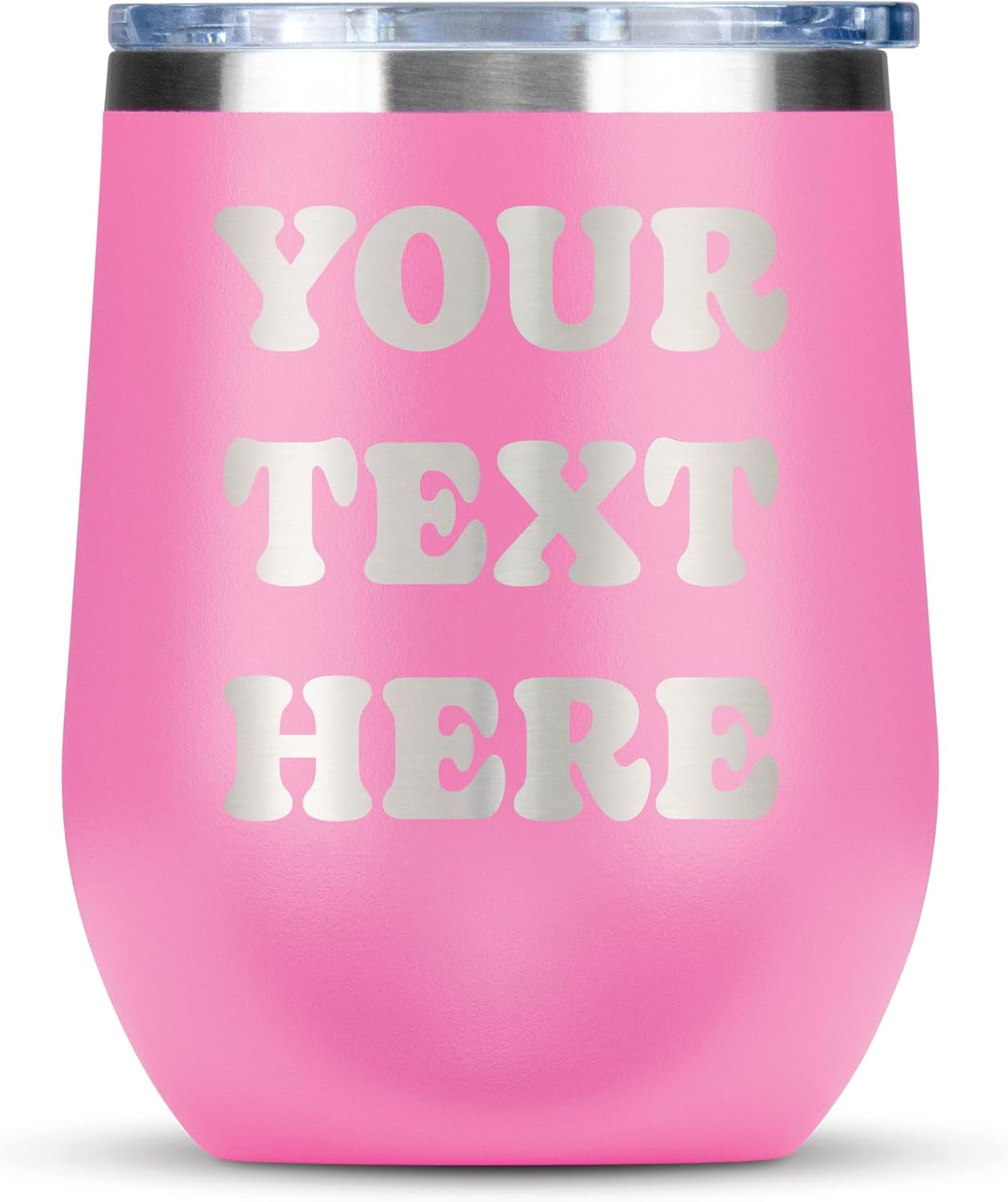 Vaso de vino personalizado con texto grabado personalizado, vaso aislado de acero inoxidable de 12 onzas con tapa, regalo para ella, cumpleaños, rosa