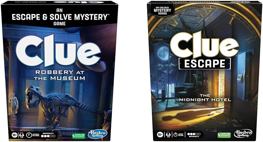 Clue Escape – Paquete de 2 juegos de Escape Room  Robo en el Museo  The Midnight Hotel  Juegos de misterio de resolución 1 vez  A partir de 10 años