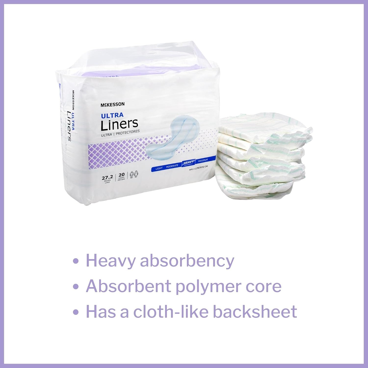 McKesson Ultra – Revestimientos para incontinencia  Absorción pesada, contorneados, unisex, para adultos, talla única, 27 15 pulgadas de largo, 20