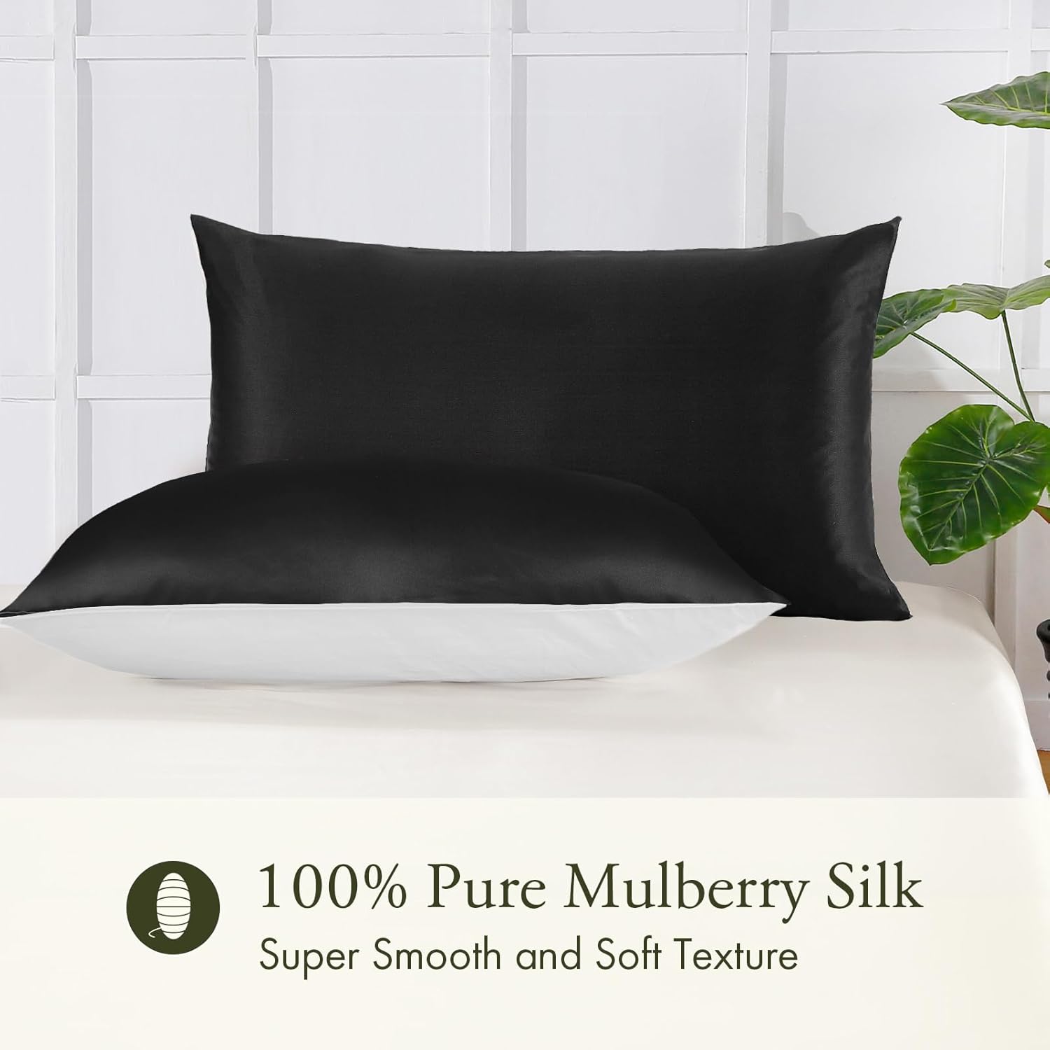 Funda de Almohada de Seda de LILYSILK con Parte Inferior de Algodón 19, Seda Momme Mulberry 100% de Tela de Algodón, Cierre con Cremallera.