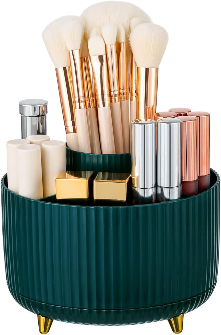 Soporte para brochas de maquillaje, organizador de brochas de maquillaje giratorio de 360, 5 ranuras de gran capacidad, brochas de cosméticos para