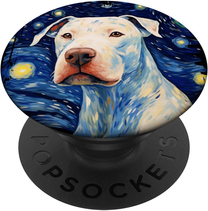 Dogo Argentino Perro Noche Estrellada Pintura Perro Mamá Papá PopSockets Estándar PopGrip