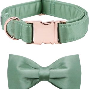 Lionet Paws Collar de perro con pajarita, cómodo collar de seda verde para perro con pajarita desmontable para cachorros y gatos, cuello de 8 a 12 Lionet Paws Collar de perro con pajarita, cómodo collar de seda verde para perro con pajarita desmontable para cachorros y gatos, cuello de 8 a 12