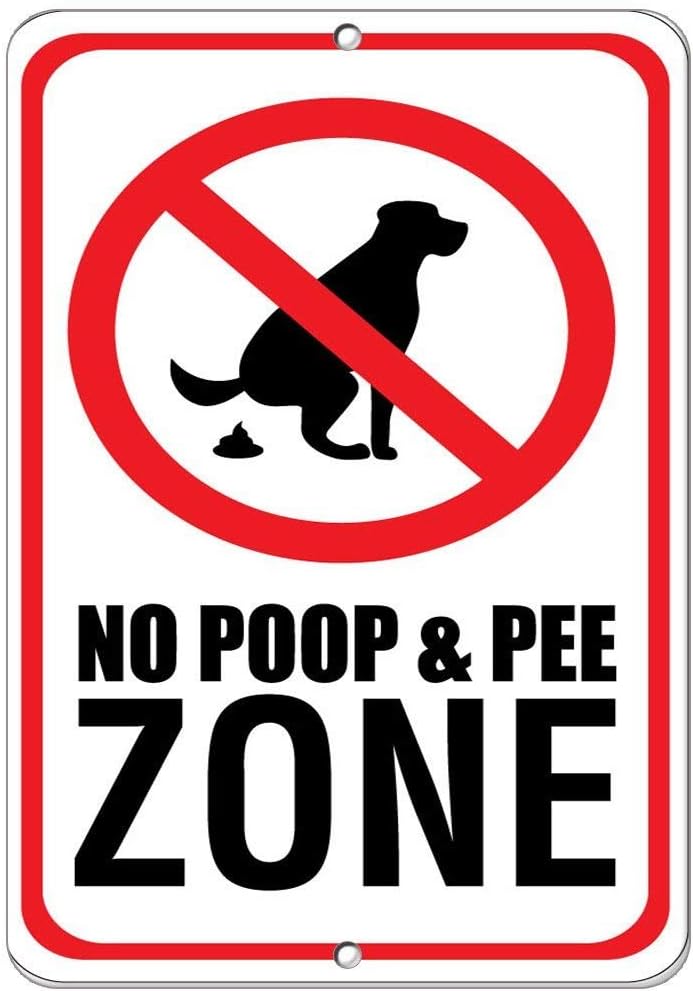 Letrero de metal de aluminio con texto en inglés No Poop & Pee Zone Style 3