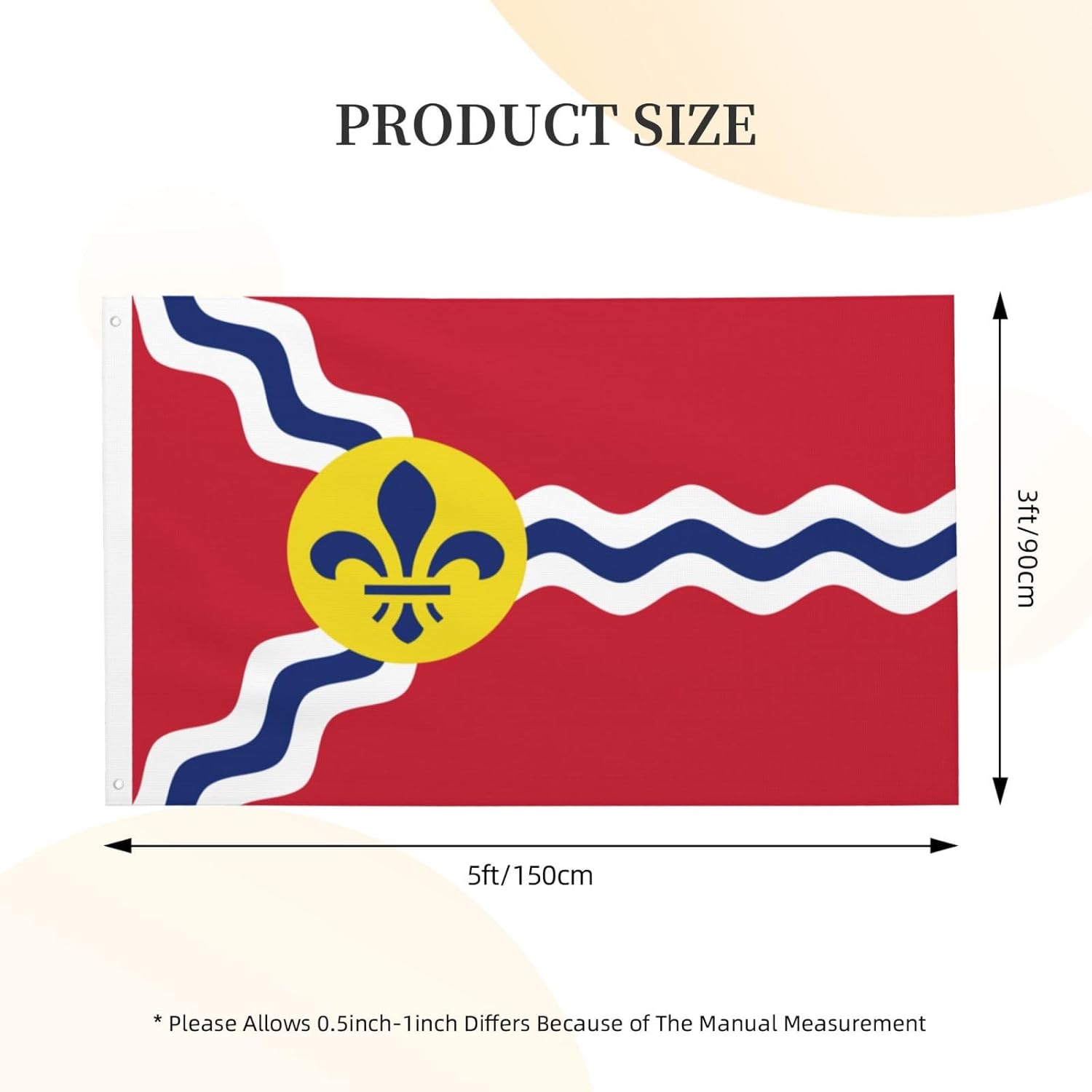 Bandera de doble cara de San Luis, bandera de Missouri de 3 x 5 pies, banderas para exteriores, banderas decorativas duraderas para interiores y