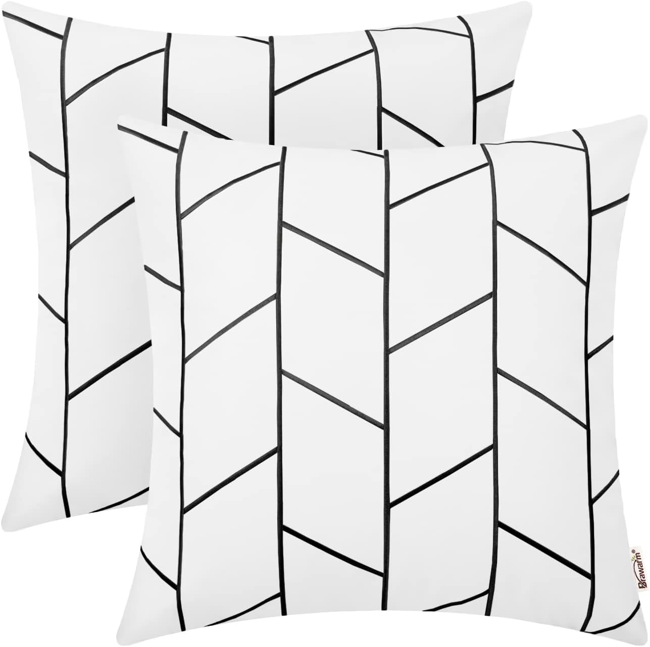 BRAWARM Fundas de almohada de piel sintética de 20 x 20 pulgadas, fundas de almohada de cuero blanco y negro, paquete de 2, almohadas decorativas de