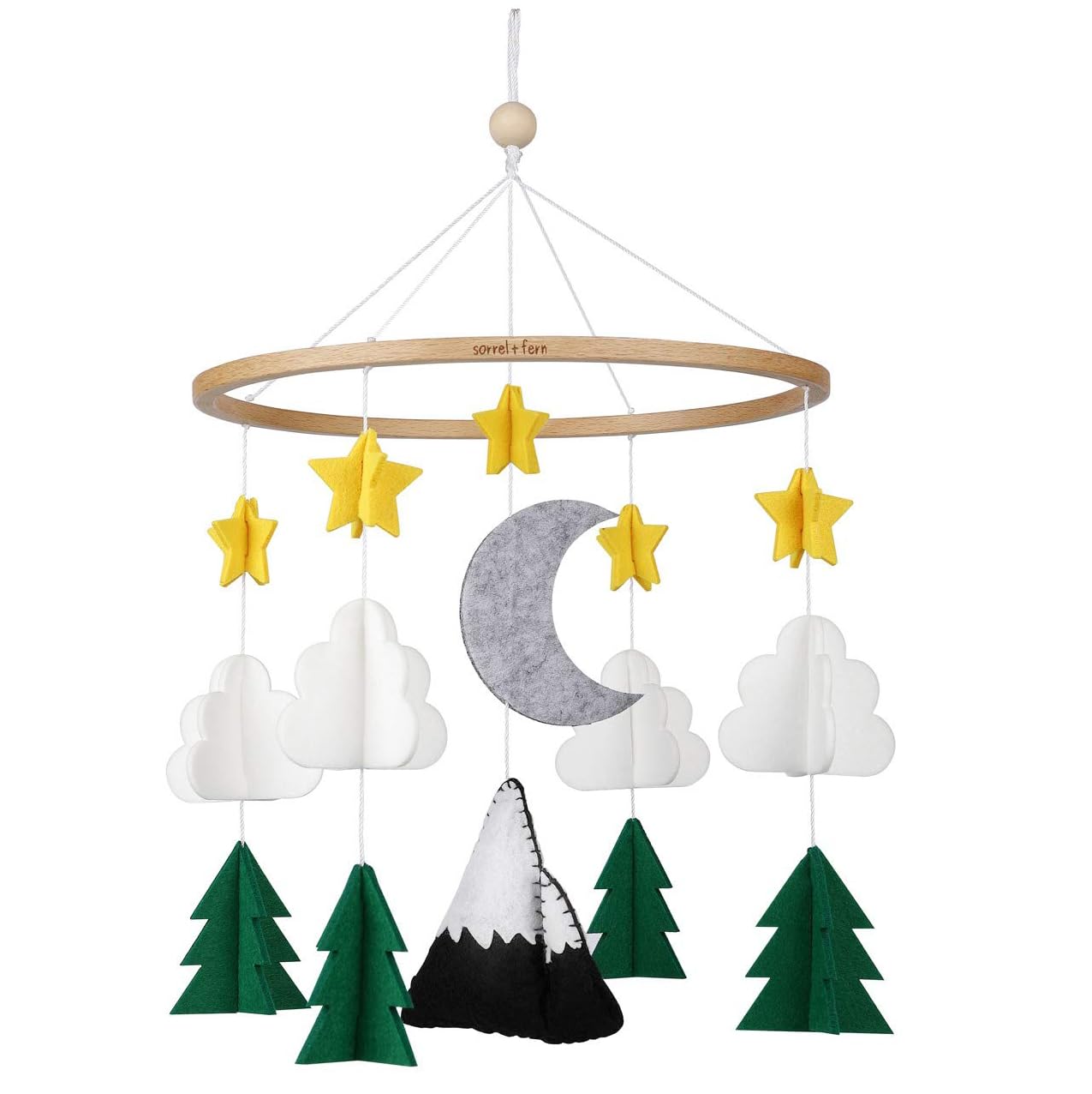 Móvil para cuna de bebé (Noche de bosque estrellado, verde perenne)  Regalo de baby shower, decoración de guardería para niños y niñas