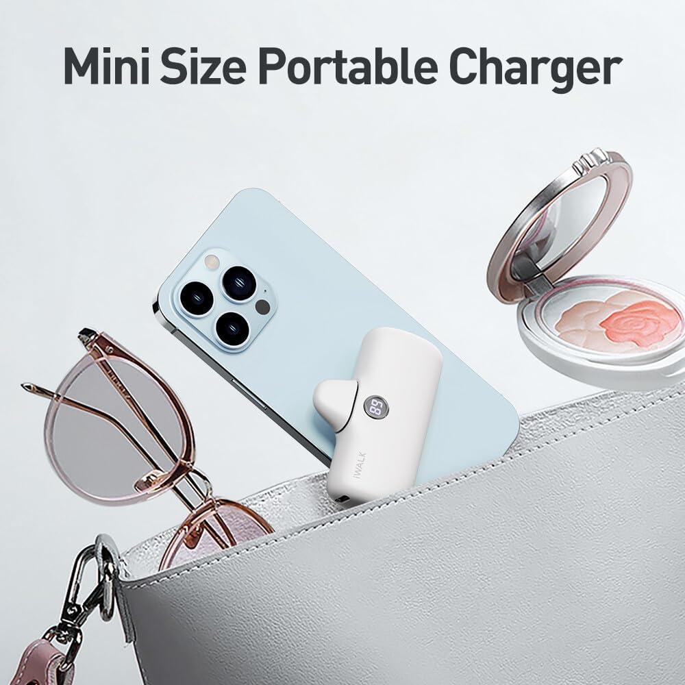 iWALK Cargador portátil de 4800 mAh, 20 W, USB C, batería de carga rápida pequeña con pantalla LED compatible con iPhone 15, 15 Plus, 15 Pro, 15 Pro